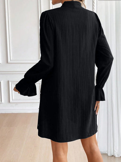 Women's Tie Beaded Long Sleeve Solid Color Dress