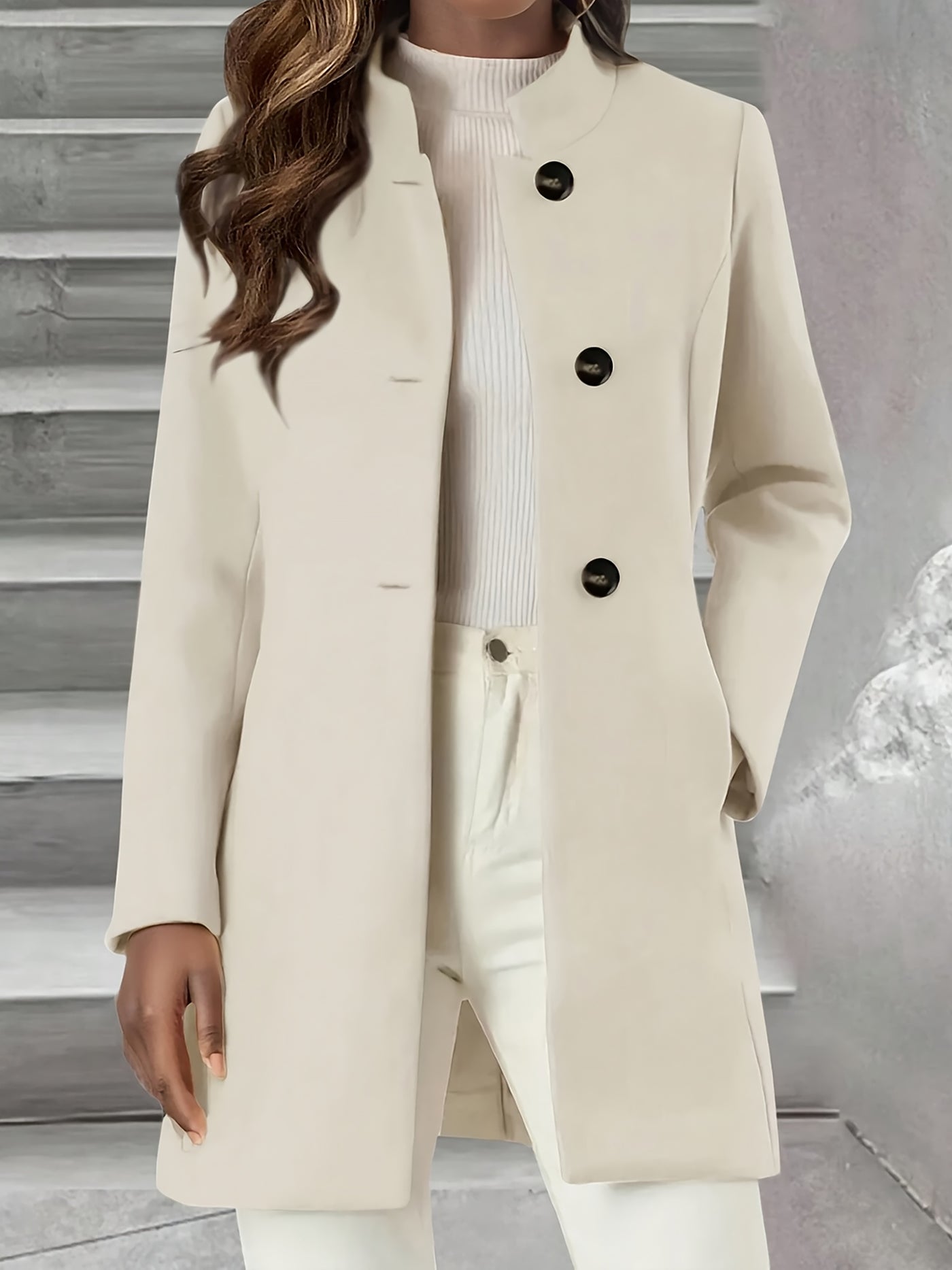 Allegra K Solid Color Slim Elegant Mid Length Woolen Coat