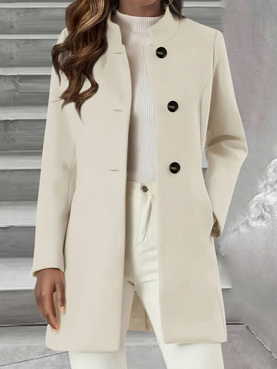 Solid Color Slim Elegant Mid Length Woolen Coat