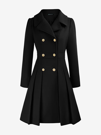 Lapel Double Breasted Pockets A-line Solid Color Slim Elegant Coat