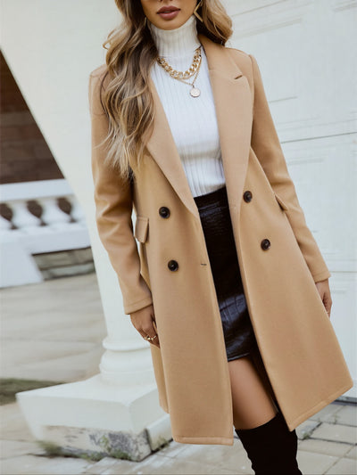 Women's Solid Color Button Mid-length Coat