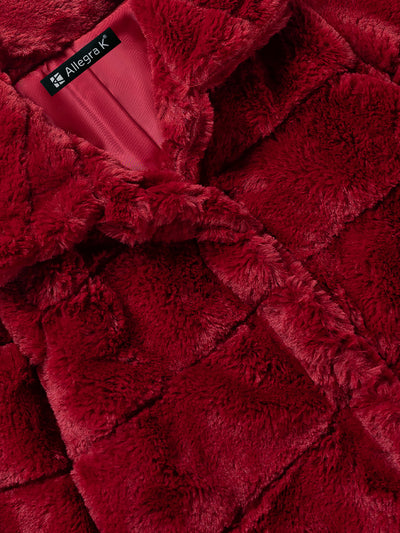 Long-sleeved Mid-length Red Women's Fake Fur Stylish Elegant Fur Coat