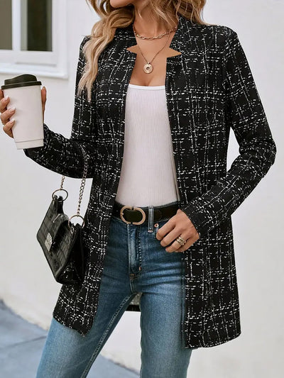 Elegant Long-sleeved Women's Plaid Slim Fit Jacket