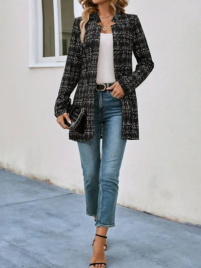 Elegant Long-sleeved Women's Plaid Slim Fit Jacket