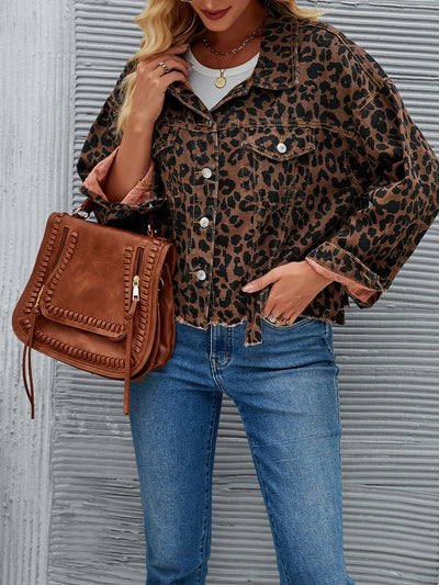 Women's Leopard Print Fashionable Casual Denim Short Jacket