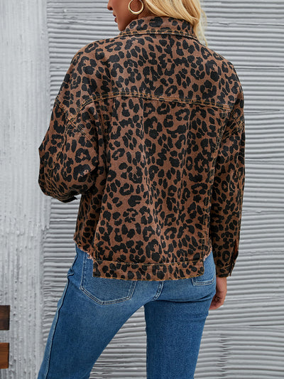 Women's Leopard Print Fashionable Casual Denim Short Jacket