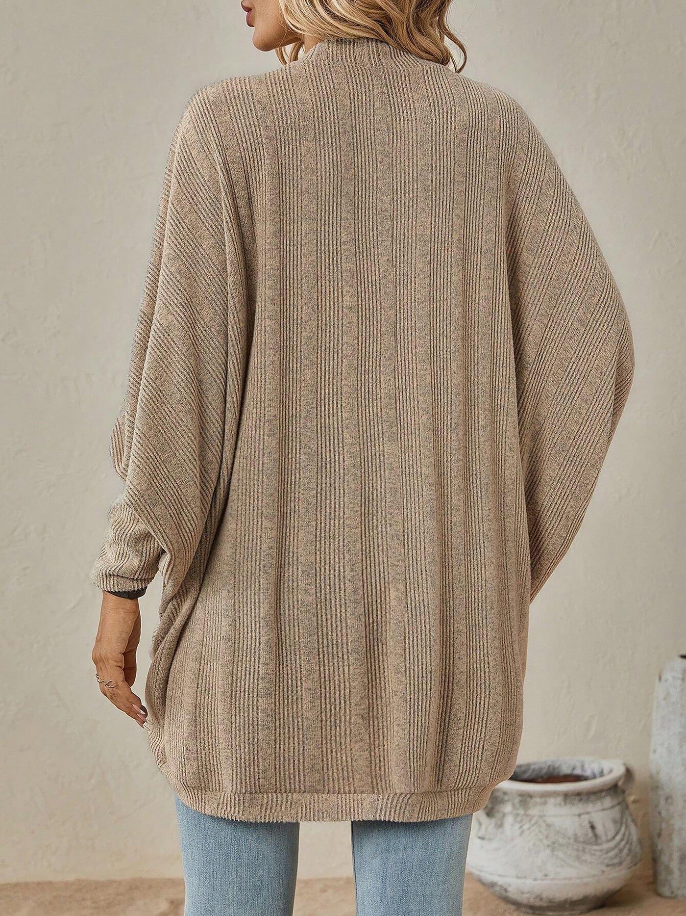 Allegra K Bat Sleeve Loose Knitted Solid Color Cardigan