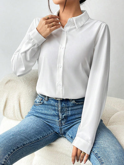 Solid Color Temperament Fashion Commuting Long Sleeve Top Shirt