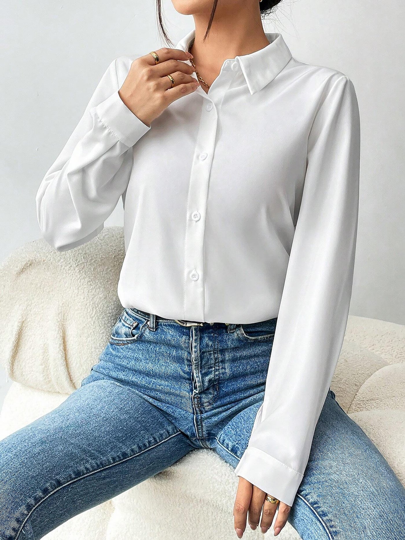 Allegra K Solid Color Temperament Fashion Commuting Long Sleeve Top Shirt