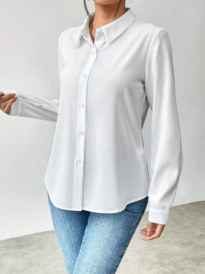 Solid Color Temperament Fashion Commuting Long Sleeve Top Shirt