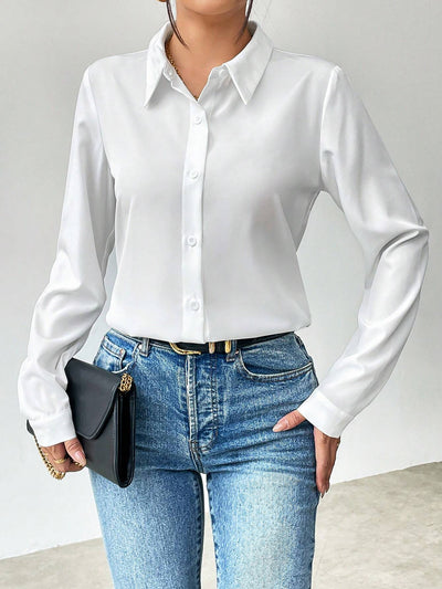 Solid Color Temperament Fashion Commuting Long Sleeve Top Shirt