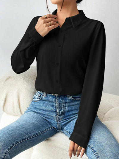 Solid Color Temperament Fashion Commuting Long Sleeve Top Shirt