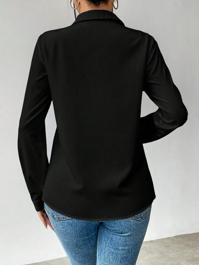 Solid Color Temperament Fashion Commuting Long Sleeve Top Shirt